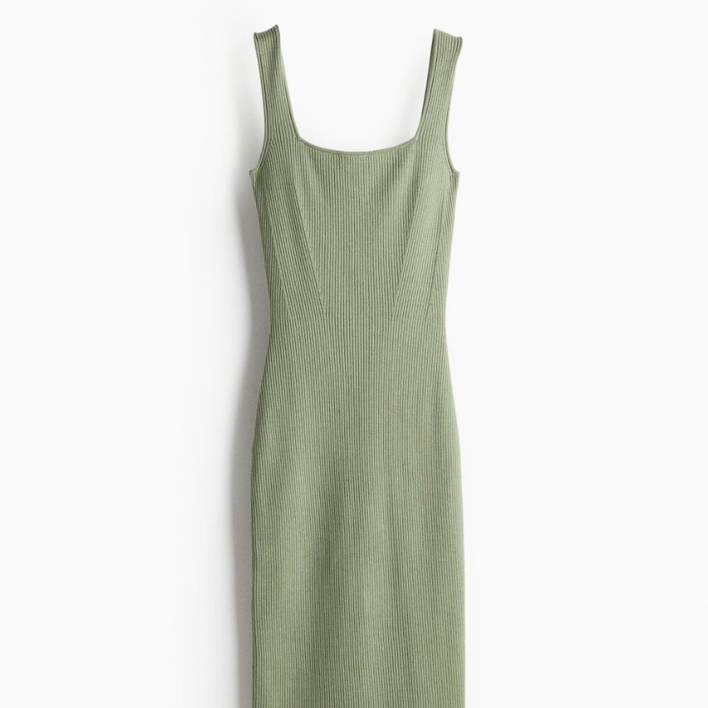 H&M ribbed sage green bodycon dress XS